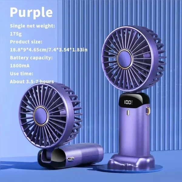 Rechargeable Fan with LED Display & Phone Holder